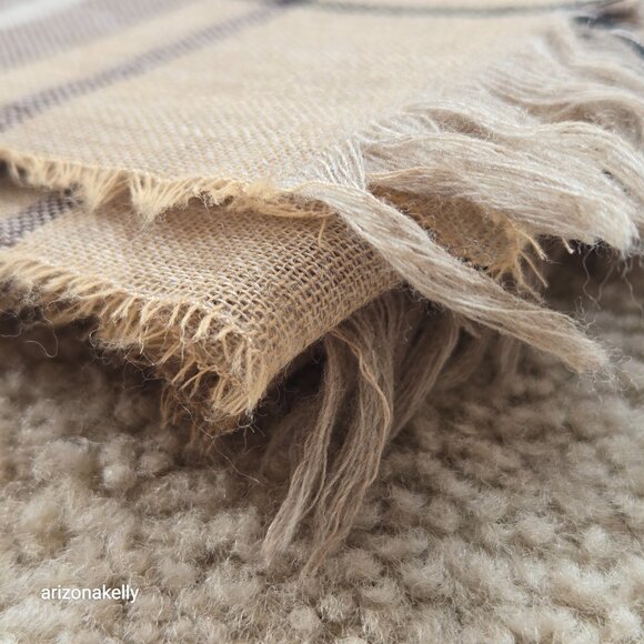 Wool Lightweight Tan Plaid Scarf - Picture 12 of 14